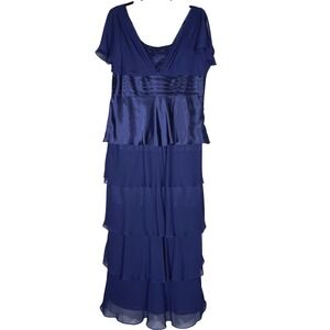 patra navy blue dress NWT PATRA 16 Navy Blue Rouched Sleeveless Stretch A-line MOB Evening Maxi Dress